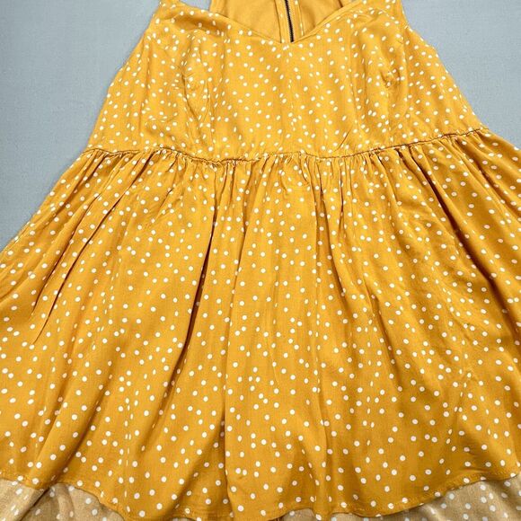 Torrid Shirt Top Women's 1 1X Mustard Yellow Boho Cottagecore Polka Dot Zip Cami - Picture 9 of 14